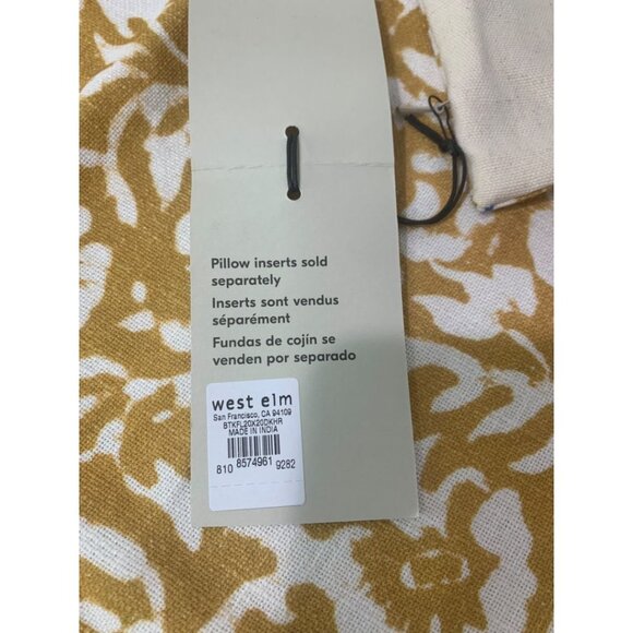 West Elm Batik Floral New 20" Square Pillow 100% Cotton Gold Canvas - Picture 6 of 6